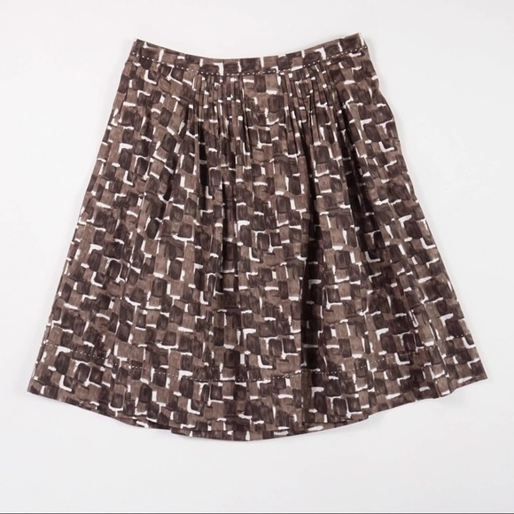 Elie Tahari Size 10 Skirt Brown White Paint Print Pleated Knee-length Women's - Picture 1 of 10